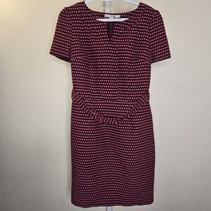 Boden Size US 10L Burgundy Pink Polka Dot Sheath Dress Short Sleeve Belted
